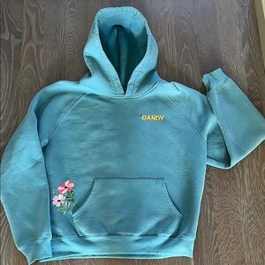 Teal Hoodie with Floral Embroidery